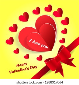 
Happy Valentine's day. Beautiful greeting card. Vector illustration Invitation with red heart made of paper.