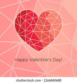 Happy Valentine's Day! Beautiful Heart! Abstract low poly geometric polygon vector illustration on pink background