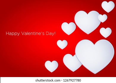 Happy Valentine's Day! Beautiful Heart! Abstract paper art 3D Hearts on red gradient background. Valentines Day card. Bector illustration