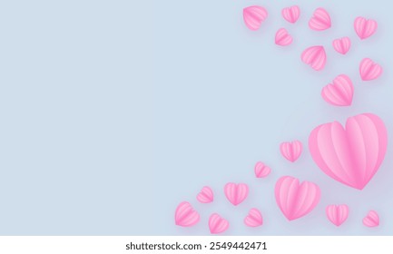 Happy Valentine's day  Beautiful paper cut white clouds with white heart frame on pink background. Vector illustration. Papercut style.