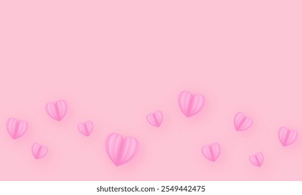 Happy Valentine's day  Beautiful paper cut white clouds with white heart frame on pink background. Vector illustration. Papercut style.