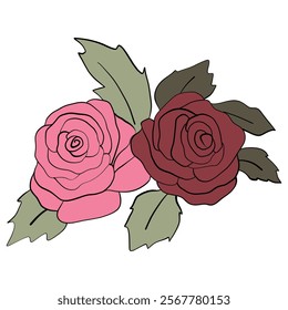 Happy valentine's day beautiful pink and red rose decorated with a cute pink vector, isolated illustration