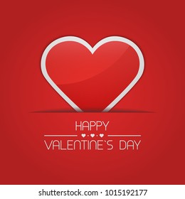 Happy Valentine's Day beautiful postcard with heart over red. Vector illustration