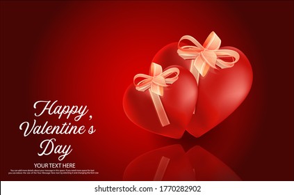 Happy Valentines Day  with beautiful ribbon and rose, concept of Valentine's, anniversary, mother's day and birthday greeting, copyspace, topview.. Vector illustration. 