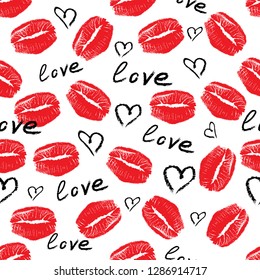 
Happy Valentine's Day. Beautiful seamless pattern with kisses. Vector illustration.