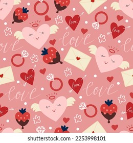 Happy Valentine's Day. Beautiful seamless pattern with herts. Vector illustration.