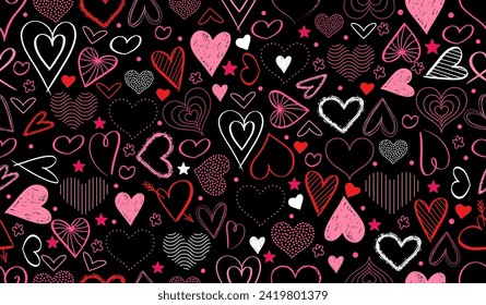 Happy Valentine's Day. Beautiful seamless pattern with herts. Vector illustration.