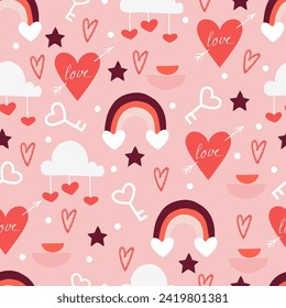 Happy Valentine's Day. Beautiful seamless pattern with herts. Vector illustration.