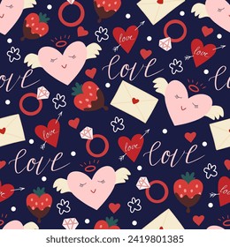 Happy Valentine's Day. Beautiful seamless pattern with herts. Vector illustration.