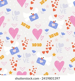 Happy Valentine's Day. Beautiful seamless pattern with herts. Vector illustration.