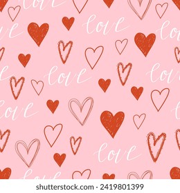 Happy Valentine's Day. Beautiful seamless pattern with herts. Vector illustration.