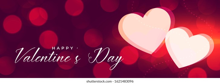 happy valentines day beautiful two hearts bokeh banner