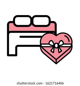happy valentines day bed with hearts vector illustration design