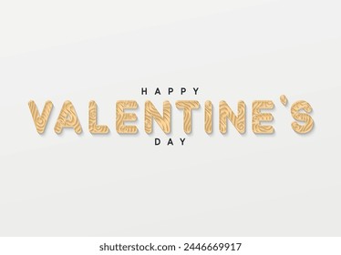 Happy valentine's day beige text design stylish paper cutout. Valentines day on white background. vector illustration