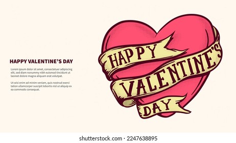 feliz día de San Valentín. gran corazón dentro de la cinta de texto estilo tatuaje de vontaje. resumen cardiaco para la ilustración vectorial de día de valentinas