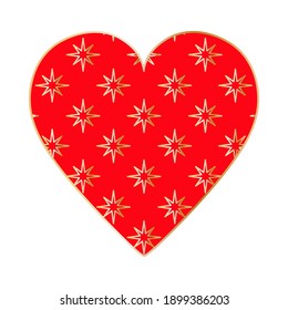 Happy Valentine's Day. Big red heart with gold stars pattern. For valentine, cover, flyer, poster, greeting card, packaging, sticker. Vector illustration. Isolated on white background.