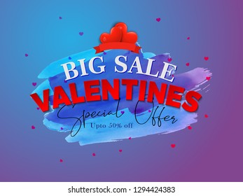 Happy Valentine's Day Big Sale Vector background with Red Heart Shape, Brush for Flyer, Poster, Banner. Isolated on Gradient Background, Vector Illustration EPS10