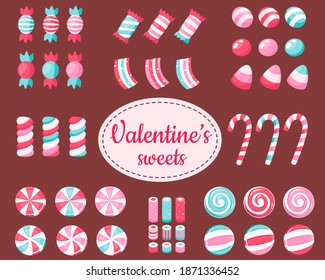 Happy Valentine's Day. Big set of Valentine's sweets and candies . Vector illustration.