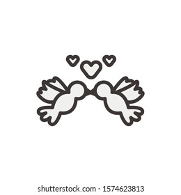 happy valentines day birds kissing with hearts vector illustration design