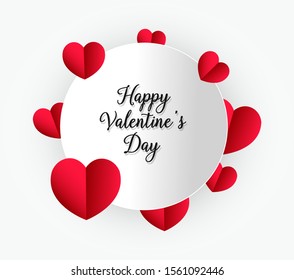 Happy Valentine's Day. Black calligraphic text with red hearts,  white background. Valentine's Day holidays typography.Vector graphic