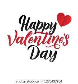 Happy Valentines Day Black and Red Lettering White background. Greeting Card.