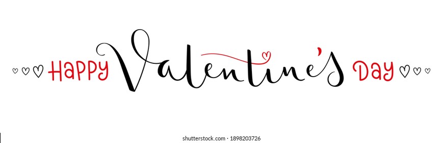 HAPPY VALENTINE'S DAY black and red vector hand lettering banner with hearts