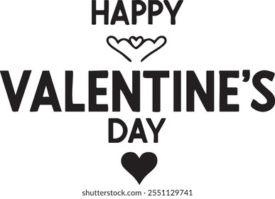 Happy Valentines Day Black Silhouette Modern Typography Vector Illustration