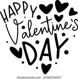 happy valentines day black vector graphic design and cut file