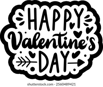 happy valentines day black vector graphic design and cut file