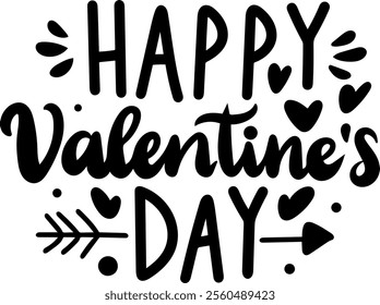 happy valentines day black vector graphic design and cut file