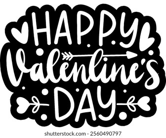 happy valentines day black vector graphic design and cut file