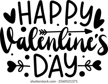 happy valentines day black vector graphic design and cut file