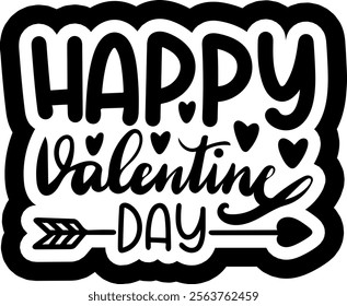 happy valentines day black vector graphic design and cut file