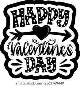 happy valentines day black vector graphic design and cut file