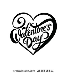 Happy Valentine's Day Black and White Calligraphy Art Vector for Printable Designs