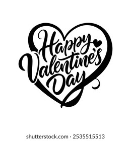 Happy Valentine's Day Black and White Calligraphy Art Vector for Printable Designs
