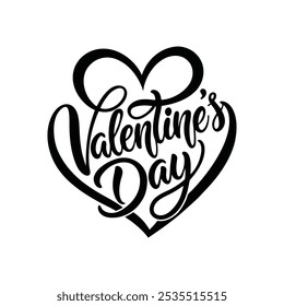 Happy Valentine's Day Black and White Calligraphy Art Vector for Printable Designs