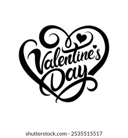 Happy Valentine's Day Black and White Calligraphy Art Vector for Printable Designs