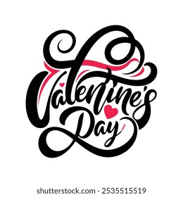 Happy Valentine's Day Black and White Calligraphy Art Vector for Printable Designs