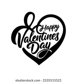 Happy Valentine's Day Black and White Calligraphy Art Vector for Printable Designs