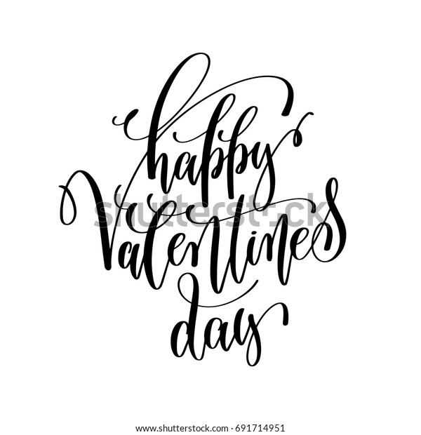 Happy Valentines Day Black White Hand Stock Vector (Royalty Free) 691714951