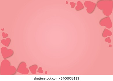 Happy Valentine's day blank background with hearts on pink background. Vector illustration.
