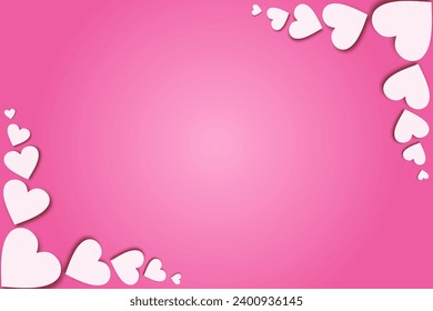 Happy Valentine's day blank background with hearts on pink background. Vector illustration.