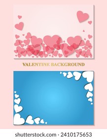 Happy Valentine's day blank background with hearts on pink and blue background. Vector illustration.