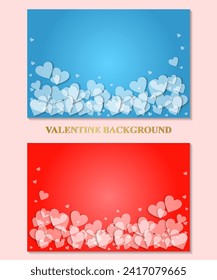 Fröhlicher Valentinstag, leerer Hintergrund mit Herzen auf blauem und rotem Hintergrund. Vektorgrafik.