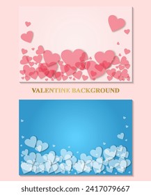 Happy Valentine's day blank background with hearts on pink and blue background. Vector illustration.