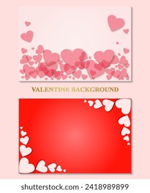 Happy Valentine's day blank background with hearts on pink and red background. Vector illustration.