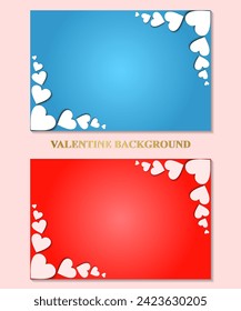 Happy Valentine's day blank background with hearts on blue and red background. Vector illustration.