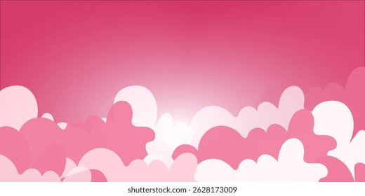 Happy Valentine's day blank background, beautiful paper cut clouds with 3d red hearts on pink background. Vector illustration. Papercut style. Place for text