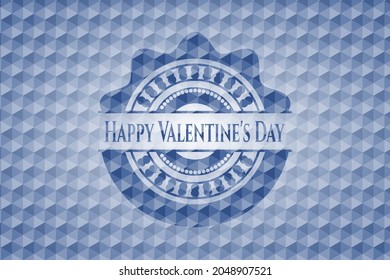 Happy Valentine's Day blue badge with geometric pattern. Vector Illustration. Detailed. 